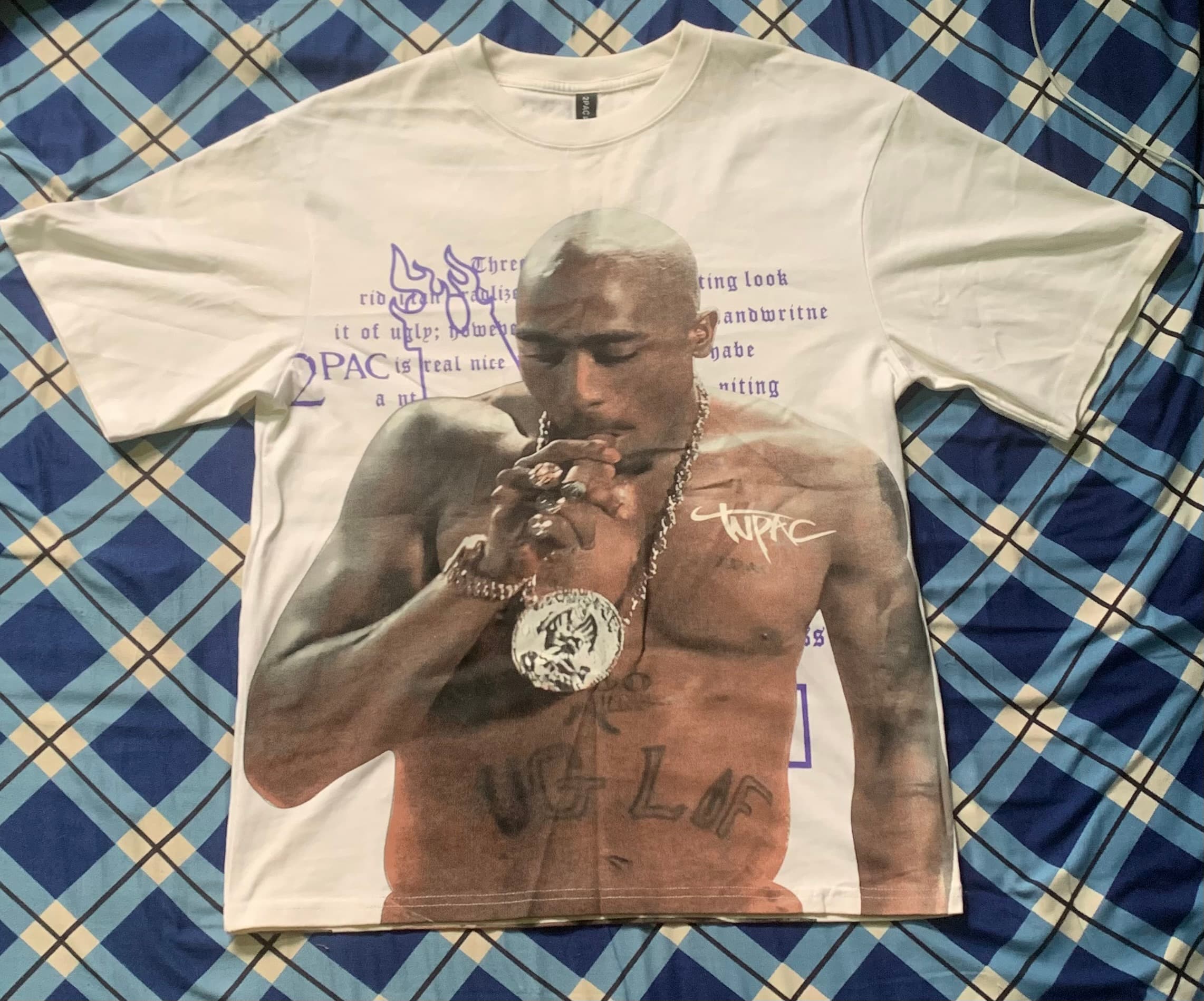 T-shirt blanc imprimé 2Pac